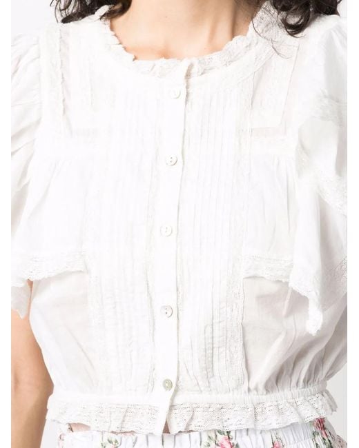 LoveShackFancy White Ruffle-trim Cropped Top