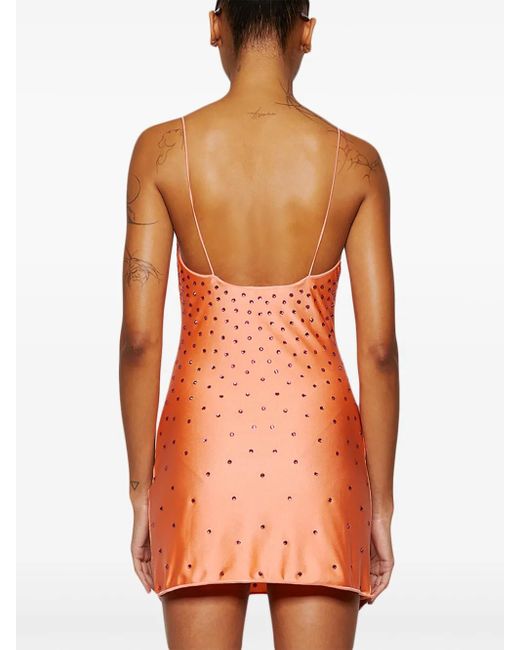 Oseree Orange Robe Courte À Ornements En Cristal