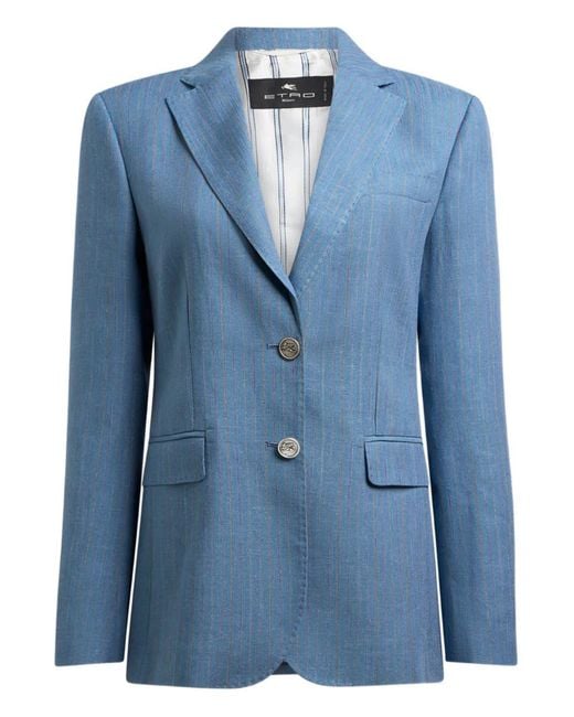 Etro Blue Pegaso-Buttons Striped Single-Breasted Blazer