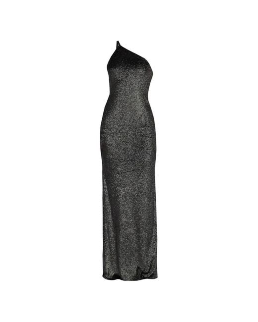 The Sei Black One-Shoulder Metallic-Effect Maxi Dress