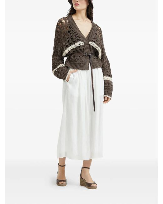 Brunello Cucinelli White Cotton Midi Skirt