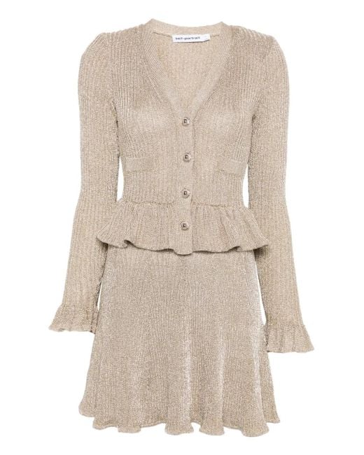 Self-Portrait Natural Peplum-Waist Lurex Mini Dress