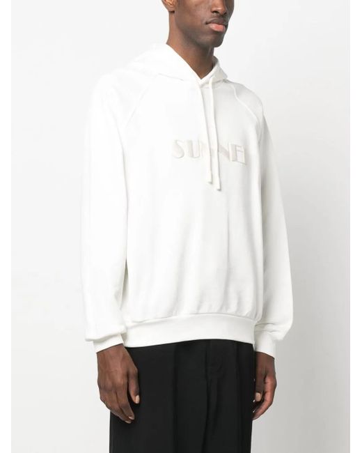 Sunnei White Logo-Embroidered Cotton Hoodie