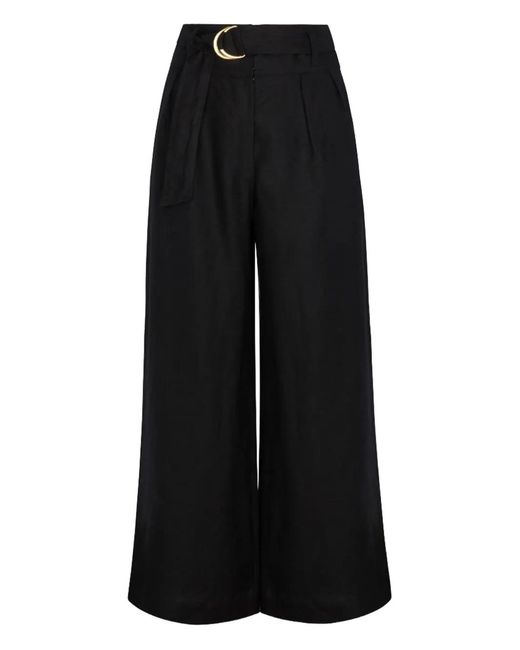 Hevron Black Alina Pleated Buckle Palazzo Pants