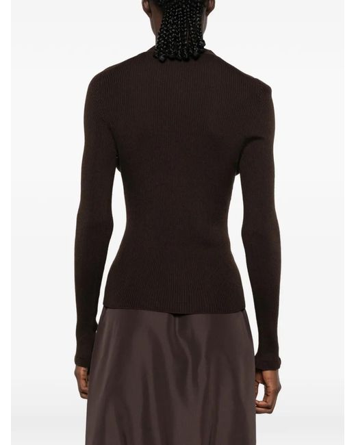 CECILIE BAHNSEN Black Ribbed V-Neck Cardigan