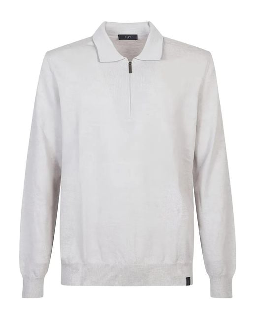 Fay White Zip-Collar Polo Shirt for men