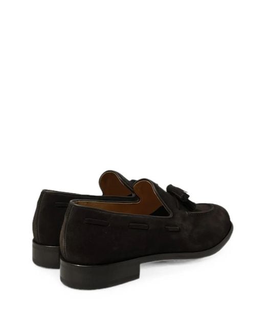 Doucal's Black Tassel-Detail Suede Loafers for men