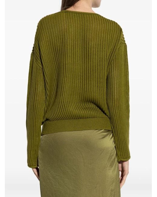 Theory Green Ribbed Pima Cotton Sweater