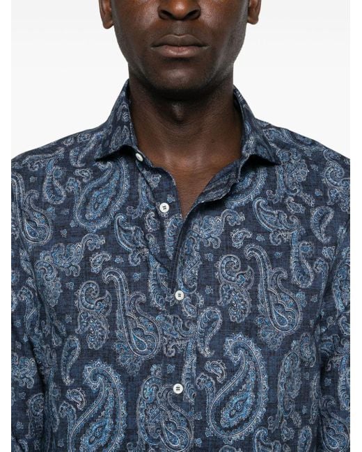 Camicia con stampa paisley di Brunello Cucinelli in Blue da Uomo