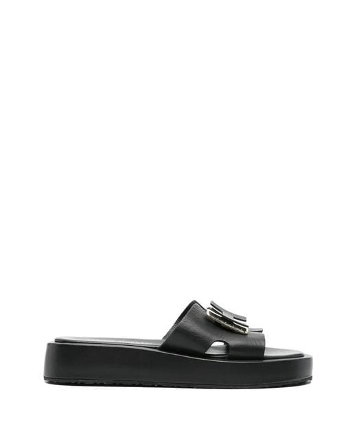 SERGIO MORETTI FIRENZE Black Logo-Plaque Platform Sandals