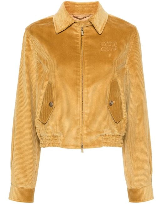 Miu Miu Yellow Cropped-Blouson Aus Cord