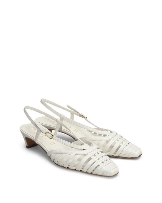 BIANCADI White Caged-Design Slingback Pumps