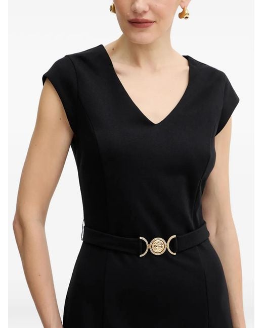 Guess Black Chrissy V-Neck Belted Mini Dress