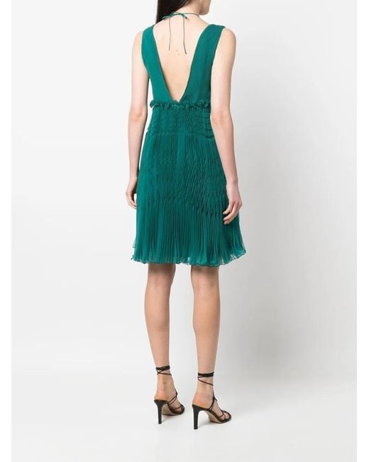 Alberta Ferretti Green V-Neck Silk Dress