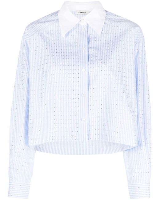 Sandro White Crystal-embellished Striped Shirt