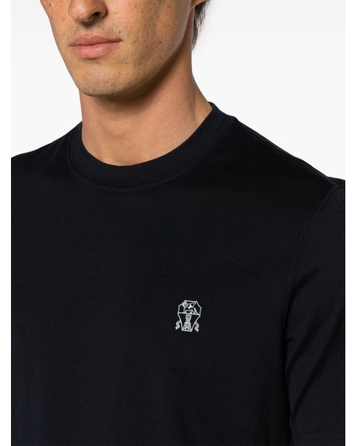 T-shirt in jersey di cotone con logo di Brunello Cucinelli in Black da Uomo