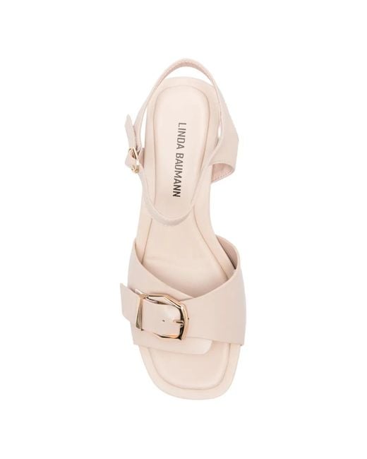 Linda Baumann Pink Buckle-Detail Leather Sandals