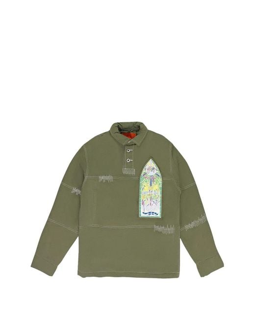 Who Decides War Green Oversized Button-Down Polo Shirt for men