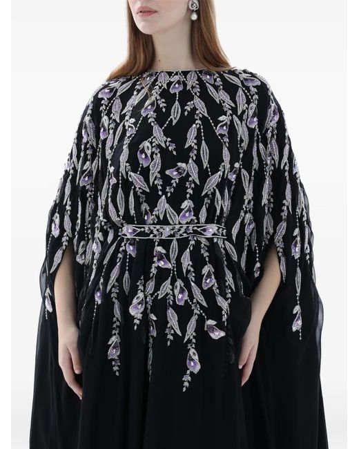 Dina Melwani Black Robe Longue À Ornements