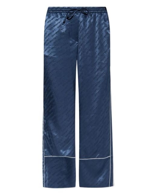 Off-White c/o Virgil Abloh Blue Logo-Pattern Piped Trousers