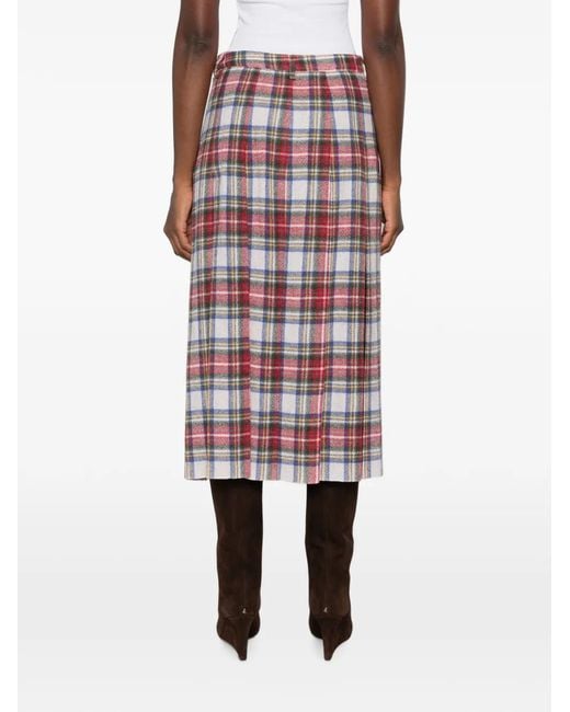 MM6 by Maison Margiela White Tartan-Check Pleated Midi Skirt