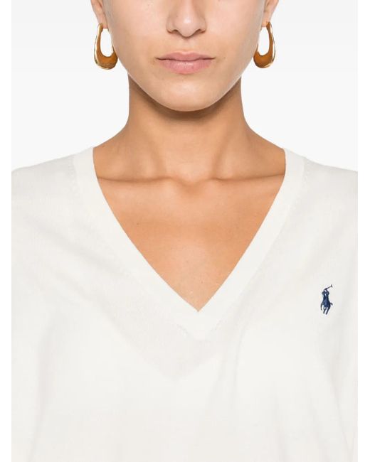 Polo Ralph Lauren White Logo-Embroidered Sweater