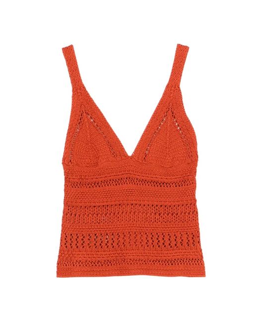 Alpha Studio Red Rustic Elegance Crochet Top