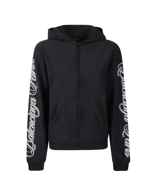 Balenciaga Black Cursive Zip-Up Hoodie Regular-Fit
