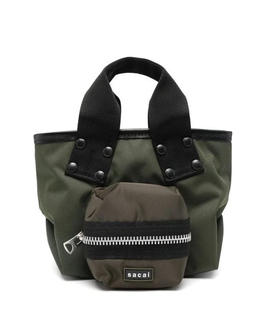Sacai Black Zip Detail Tote Bag