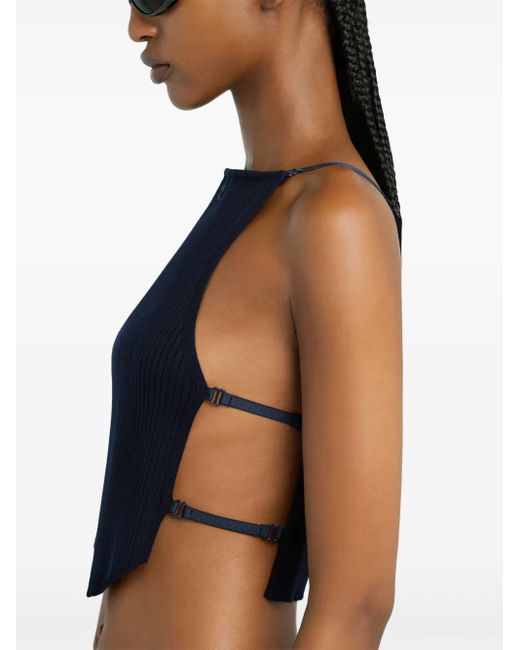 Courreges Blue Lingerie-Detail Pointy Tank Top