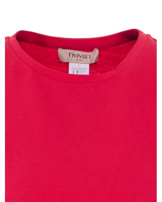 Twinset Pink Puffed-Sleeve Embroidered-Logo T-Shirt