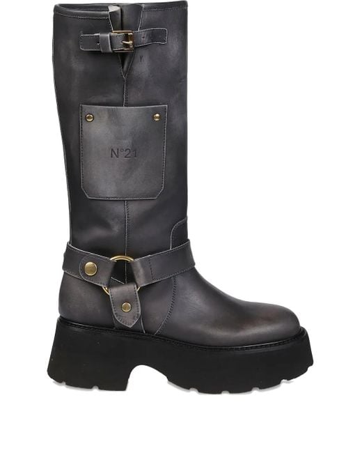 60mm buckle-strap platform boots N°21 de color Black