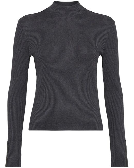 Brunello Cucinelli Blue Roll-Neck Ribbed Jersey Top