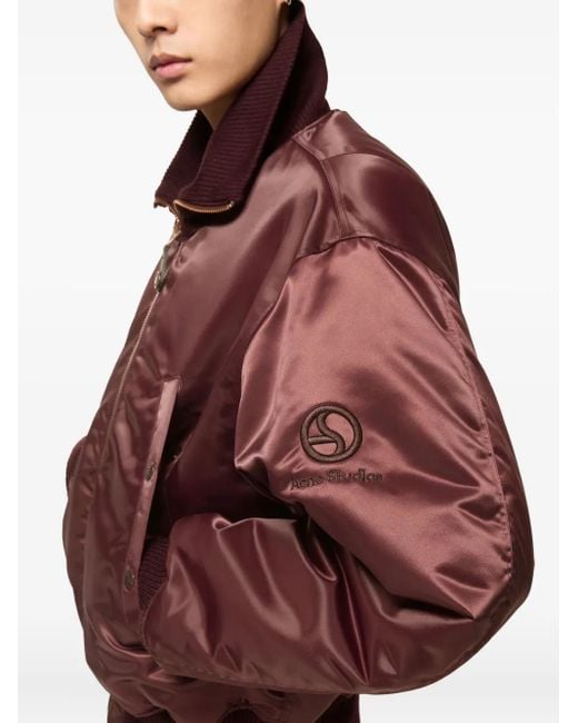 Acne Red Satin-Finish Bomber Jacket for men