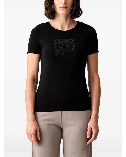 EA7 Black Rhinestone-Embellished T-Shirt