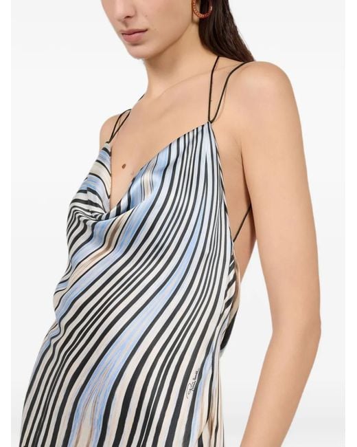 Roberto Cavalli White Stripe-Print Backless Maxi Dress