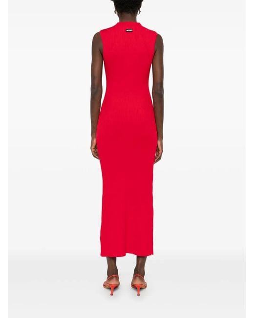 ROTATE BIRGER CHRISTENSEN Red Ribbed-Knit Midi Dress