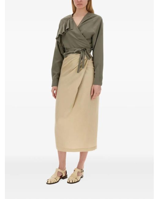 Alysi Natural Wrap-Effect Midi Skirt