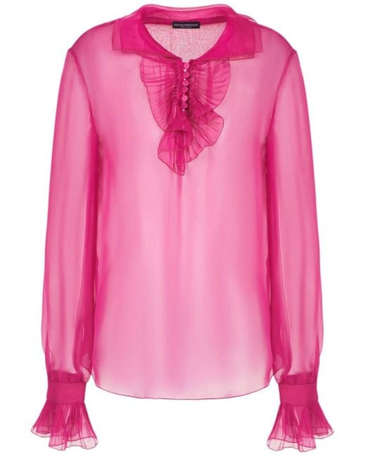 Emporio Armani Ruffled Silk-chiffon Blouse in Pink | Lyst Canada