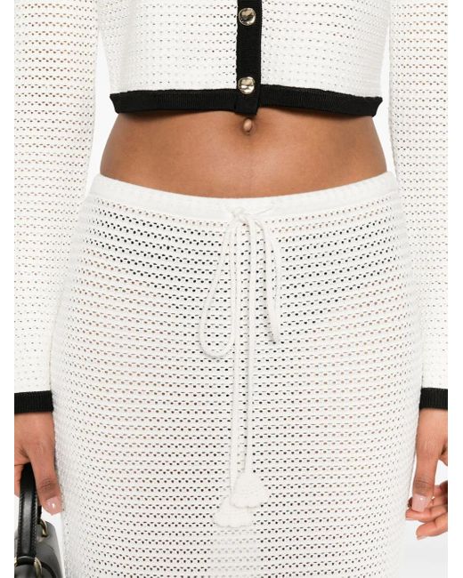 Self-Portrait White Sequinned Pointelle-Knit Maxi Skirt