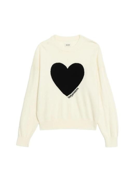 Zadig & Voltaire Black Pull Gaby En Maille Intarsia À Motif Cœur