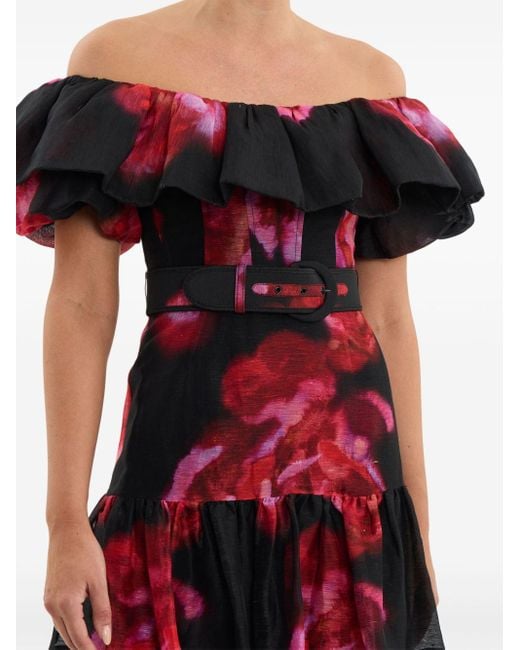 Rebecca Vallance Red Rosina Off-shoulder Dress