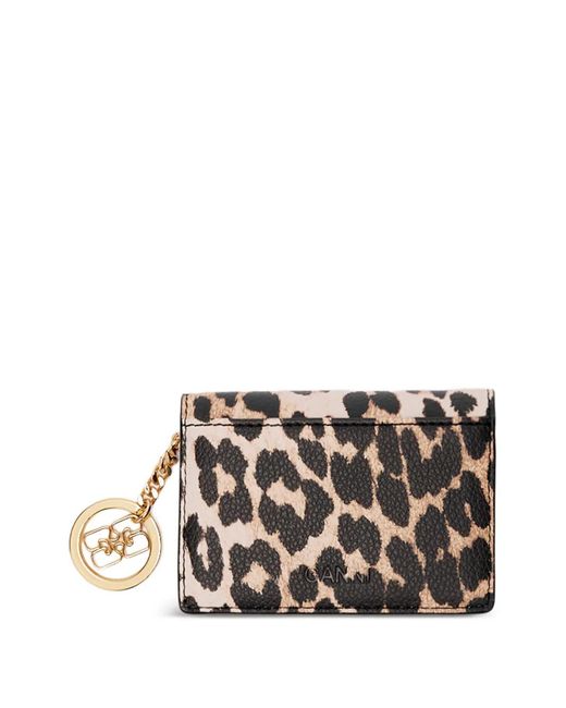 Ganni White Leopard Grained Bou Card Holder With Flap