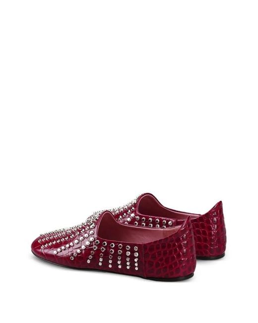 Premiata Purple Studded Croc-Embossed Ballet Flats