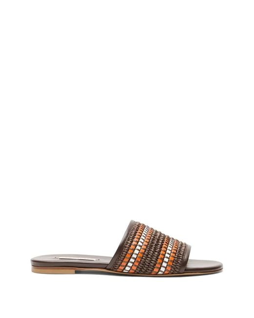 Casadei Brown Braided Leather Flat Sandals