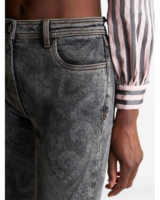 Etro Gray High-rise Paisley-print Straight-leg Jeans