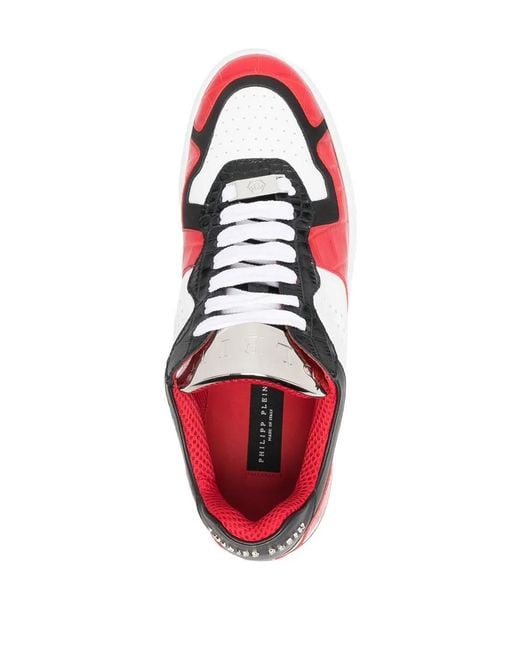 Philipp Plein Red Colour-Block Low-Top Sneakers