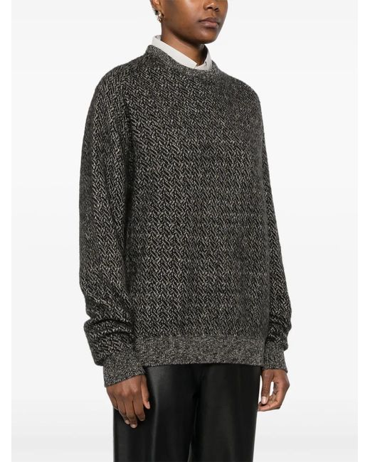 Frenckenberger Gray Herringbone-Pattern Sweater