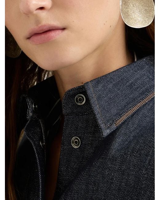 Brunello Cucinelli Blue Sparkling No-Fade Denim Shirt With Shiny Collar
