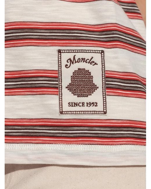 Moncler Pink Striped Logo-Patch Polo Shirt
